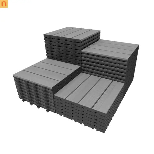 Outdoor Deck Tiles HDPE Dark Gray Interlocking 12x12in 44 Piece