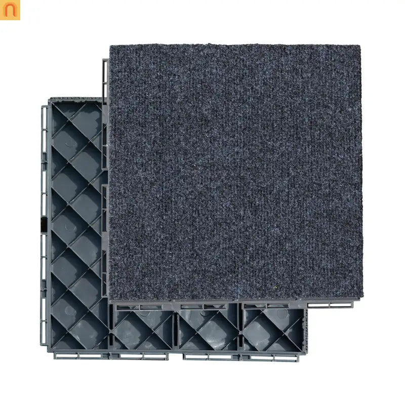 Outdoor Deck Tiles Carpet-Style Plastic Gray Interlocking 12x12in