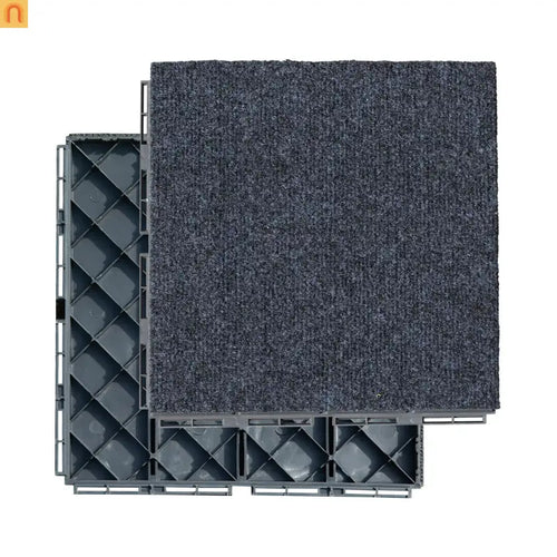 Outdoor Deck Tiles Carpet-Style Plastic Gray Interlocking 12x12in