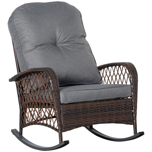 Outdoor Wicker Rocking Chair Grey Rattan Steel Frame