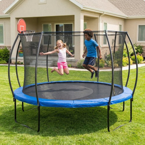 Outdoor Trampoline 14' - Basketball Hoop, Enclosure Net, Ladder