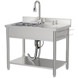 Stainless Steel Utility Sink, 38.4" Freestanding Single Bowl Laundry Sink