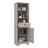 Linen Cabinet with Three Open Shelves, Drawer and Door