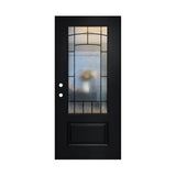 36 x 80 Brush FRP Door Slab, 3/4 View Tempered Cloud-Pattern Glass