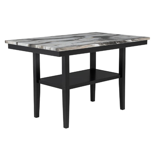 Modern Counter Dining Table Marble Top Storage Shelf Black