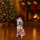 Christmas Labrador Retriever Statue, Holiday Dog Figurine in Pink Santa Outfit