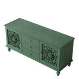 Farmhouse TV Stand with Hollow Carved Doors, Vintage Sideboard Buffet Storage Ca