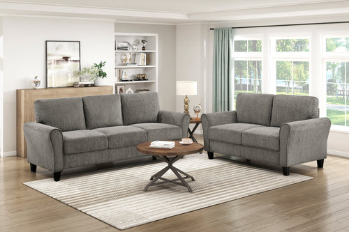 Brown Chenille 2-Piece Sofa Set with Loveseat Rolled Arms