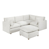 Modular Engineered Wood Sectional Sofa with Ottoman Beige 104"