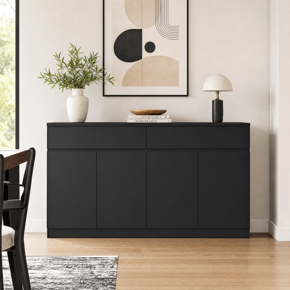 2-Drawer Engineered Wood Dresser Black 63"
