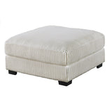 Beige Wide-Welt Corduroy Cocktail Ottoman with Wood Legs