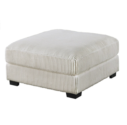 Beige Wide-Welt Corduroy Cocktail Ottoman with Wood Legs
