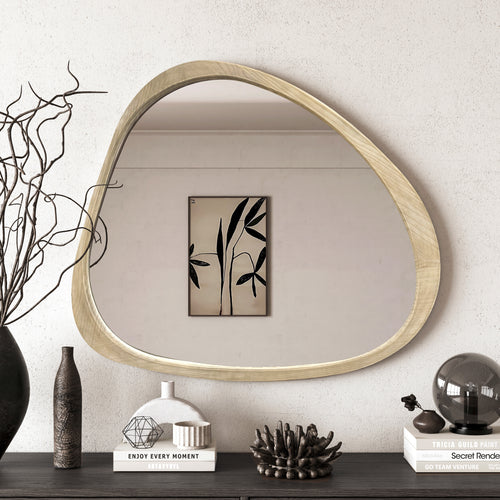 Wall Mirror Asymmetrical Solid Pine Wood Natural Mid-Century 44.9x38.9 In