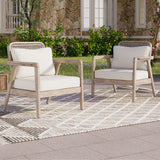 Set of 2 Acacia Wood Patio Club Chairs with Cushions 400lbs