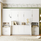 Queen Size Murphy Bed Wall Bed with Closet ,Drawers and Shelves,White(OLD SKU:LP000909AAK-2)