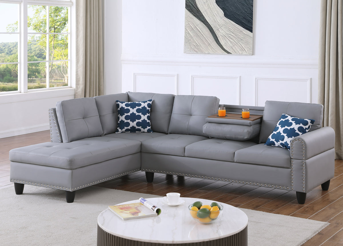 Faux Leather Sectional Sofa Gray 98"