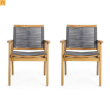 Outdoor Dining Chair Acacia Wood Dark Gray Rope Weave Set of 2