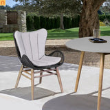 Outdoor Dining Chair Eucalyptus Wood Rope Weave Gray 225 lb Cap