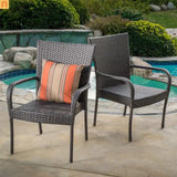 Outdoor Dining Chair PE Wicker Gray Stackable 35.25