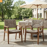 Outdoor Dining Chair Acacia Wood Wicker Seat Brown Set of 2 250 LB