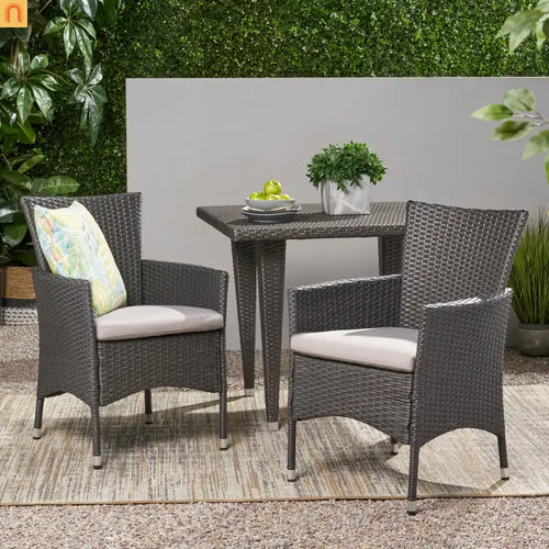 Outdoor Dining Chair Set Wicker Gray Sloped Arms Set of 2 33in