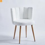Dining Chair Modern Short Fur Fabric White Ergonomic Metal Legs