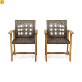 Outdoor Dining Chair Acacia Wood Rattan Brown Set of 2 400 lb