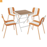 Outdoor Dining Set PP Plastic Striped Beige Orange 5 Piece Folding Table