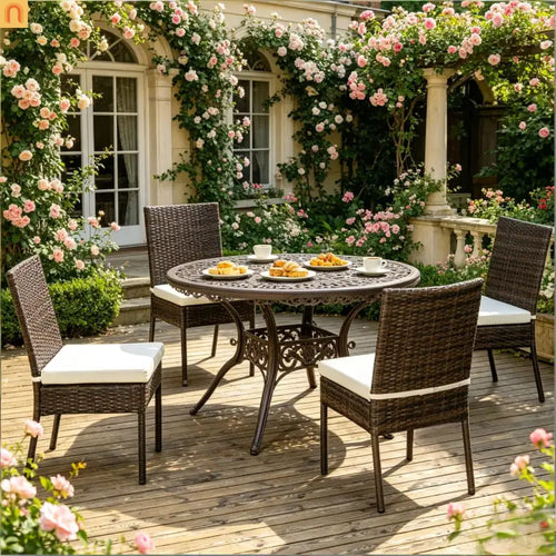 Outdoor Dining Chair PE Rattan Brown Cream White Set of 4