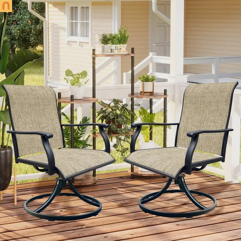 Outdoor Dining Chair Textilene Black Brown Swivel 360 Degree Set of 2