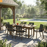 Outdoor Dining Set Acacia Wood Gray 7 Piece Expandable Seats 6