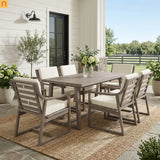 Outdoor Dining Set Acacia Wood Beige Cushion 7 Piece Slatted Seats 6