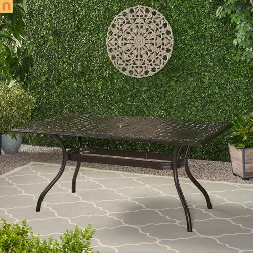 Outdoor Dining Table Cast Aluminum Bronze Floral Lattice 67in