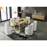 Dining Set Rectangular White 8-Piece 6 Wheeled Chairs Server