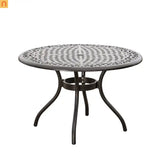 Outdoor Round Dining Table Cast Aluminum Bronze Umbrella Hole 47.75in