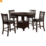 Dining Set Round Wood Espresso Counter Height 5pc Seats 4