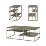 Coffee Table Set - 3-Piece - Metal Frame and Wood - 2 Chairside Tables