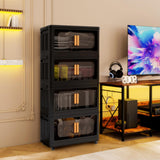 Black 4-Tier Folding Storage Cabinet with Wheels 40.55"H