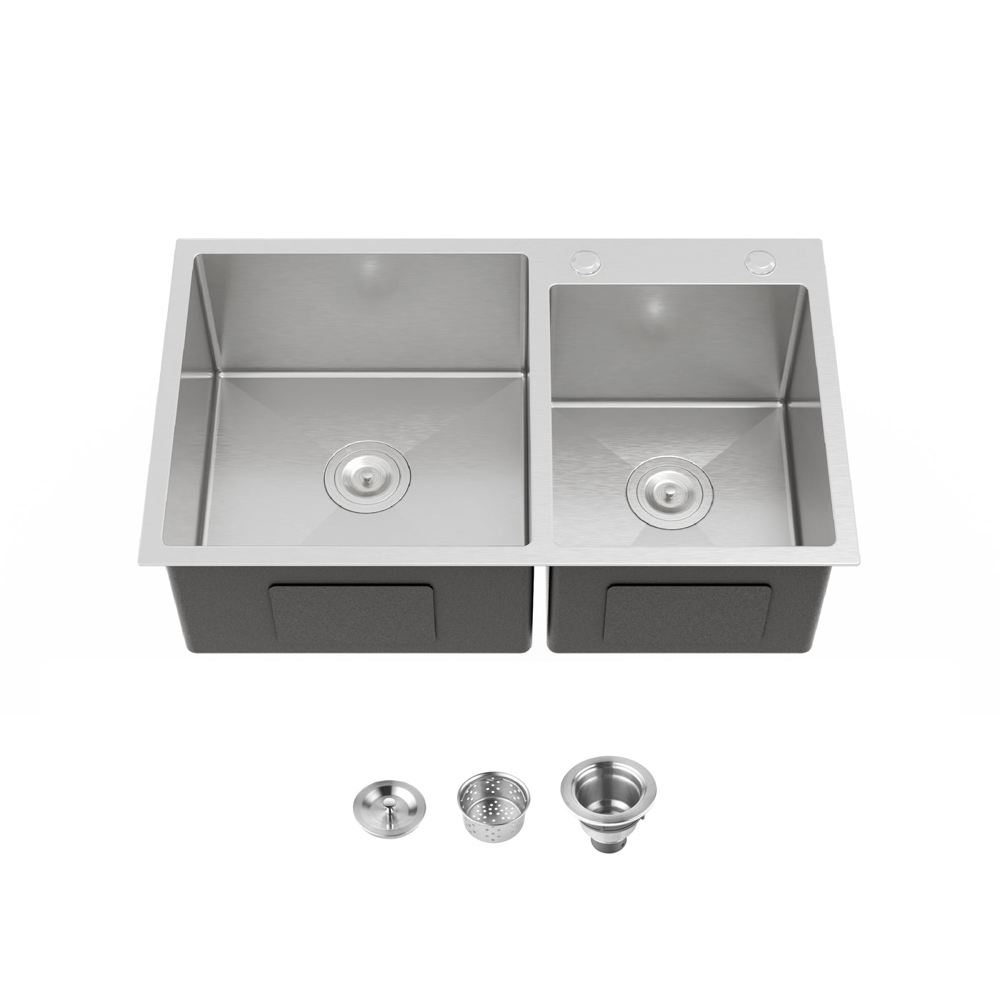 Stainless Steel Double Bowl Kitchen Sink 32x19 Brushed Nickel