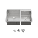 Stainless Steel Double Bowl Kitchen Sink 32x19 Brushed Nickel