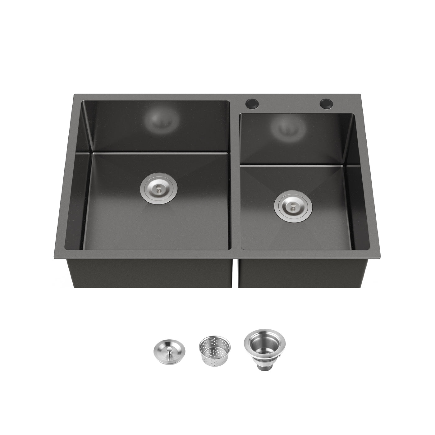33"x22" Double Bowl Overmount Black Kitchen Sink