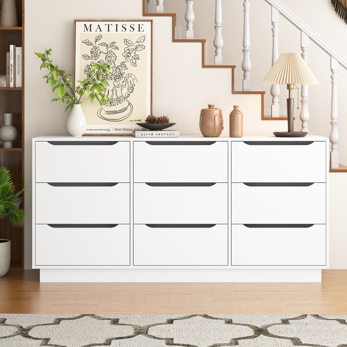 9-Drawer Engineered Wood Dresser White 63"