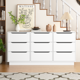 9-Drawer Engineered Wood Dresser White 63"