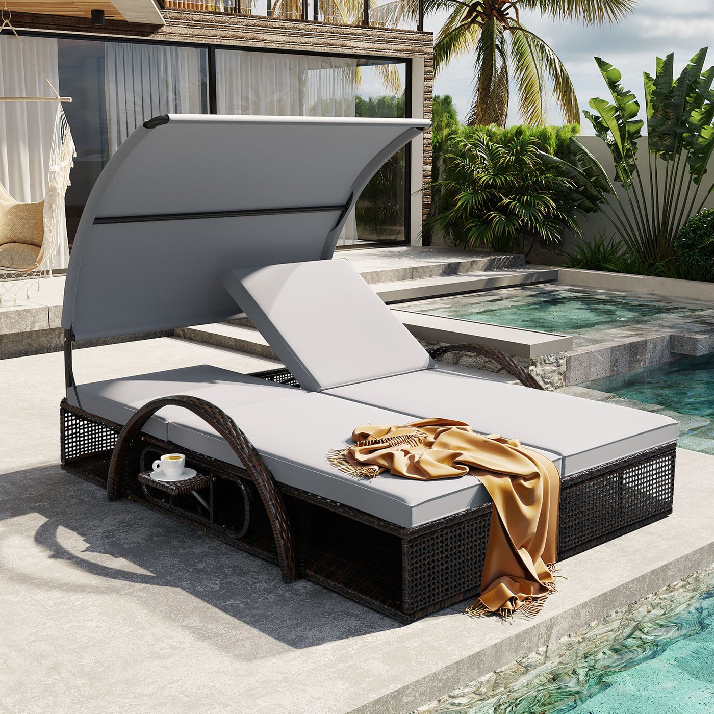 U_STYLE Outdoor Steel Double Sun Lounger Adjustable Backrest