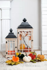 Wood Lantern with Iron Roof, Set of 2