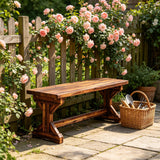 Outdoor Bench Backless Fir Wood Carbon 44in 528 lb Capacity X Base