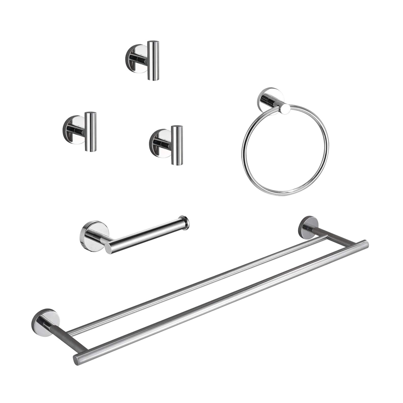 Bathroom Hardware Accessories Set - 6 Pieces Towel Bar Ring Hooks