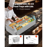 Commercial Food Warmer, 1500W Electric Stainless Steel Steam Food Warmer with Gl