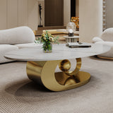 Modern Faux Marble Coffee Table Sintered Stone Stainless Steel