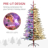 HOMCOM 6.5 ft Pre-Lit Mountain Pine Artificial Christmas Tree, Snow Flocked Chri